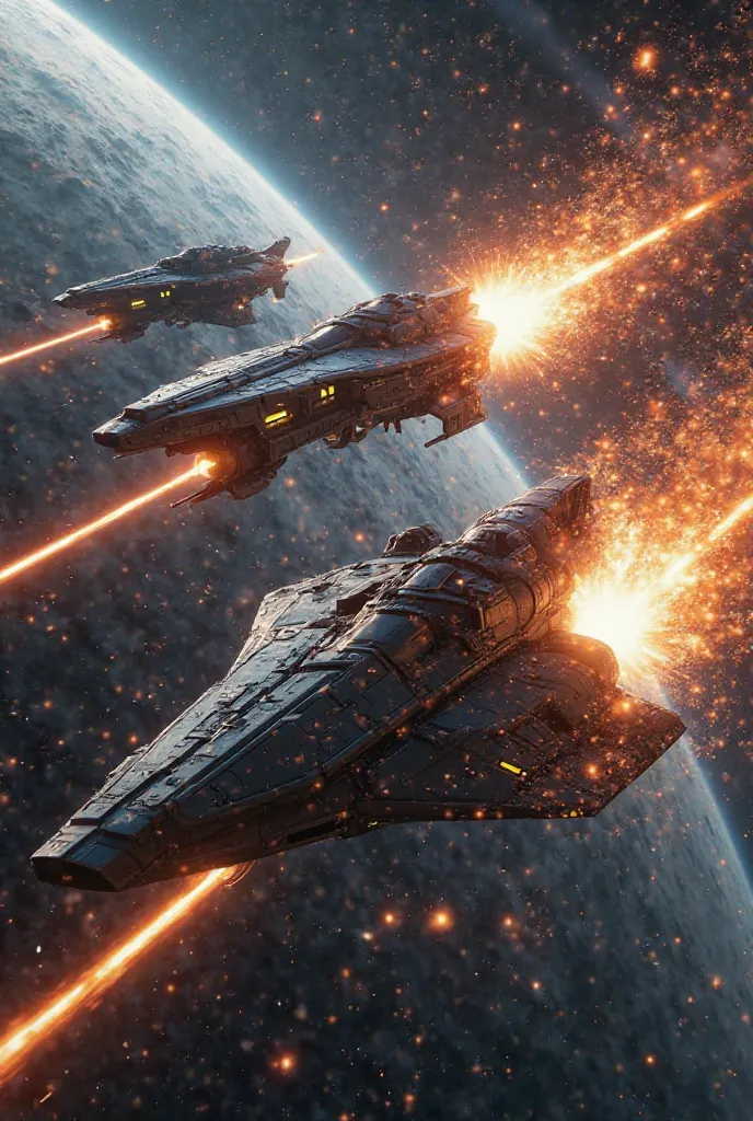 Two spaceships fighting in space