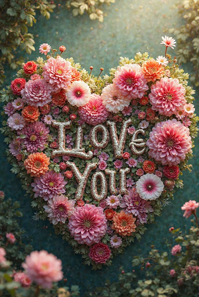  Create the word  "I love you princess" But created with flowers every letter 