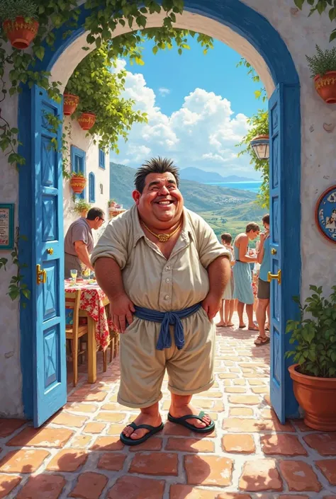 Greek tavern goobed man and background