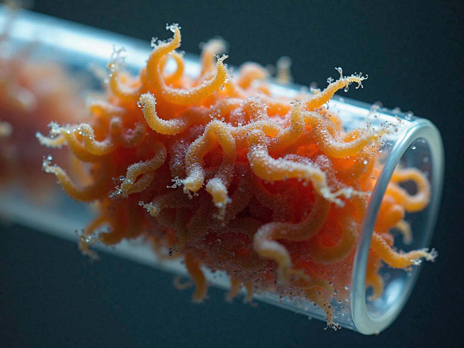 beautiful, but dangerous mold, inside plastic tube, realistic macrophoto, scientific, detailed, well lightening