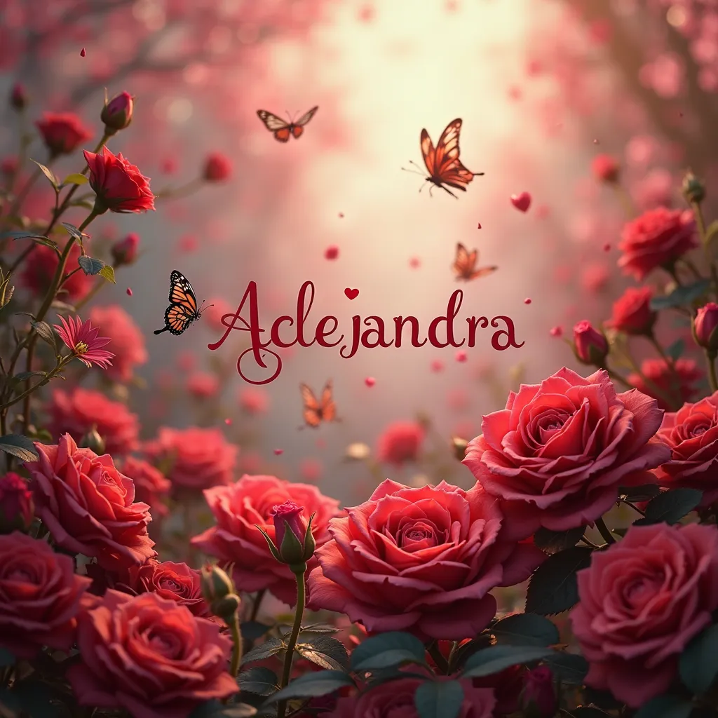 Rose background with butterflies, With the letters Alejandra