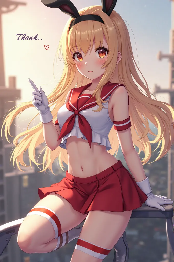 shimakaze (kancolle), shimakaze_kantaicollection, (((("thank you")))),
(anime realistic, perfect face, expressive eyes, detailed hands, beautiful legs, elegant proportions, sharp focus, aesthetic, realistic shadows, beautiful composition, natural pose, cin...