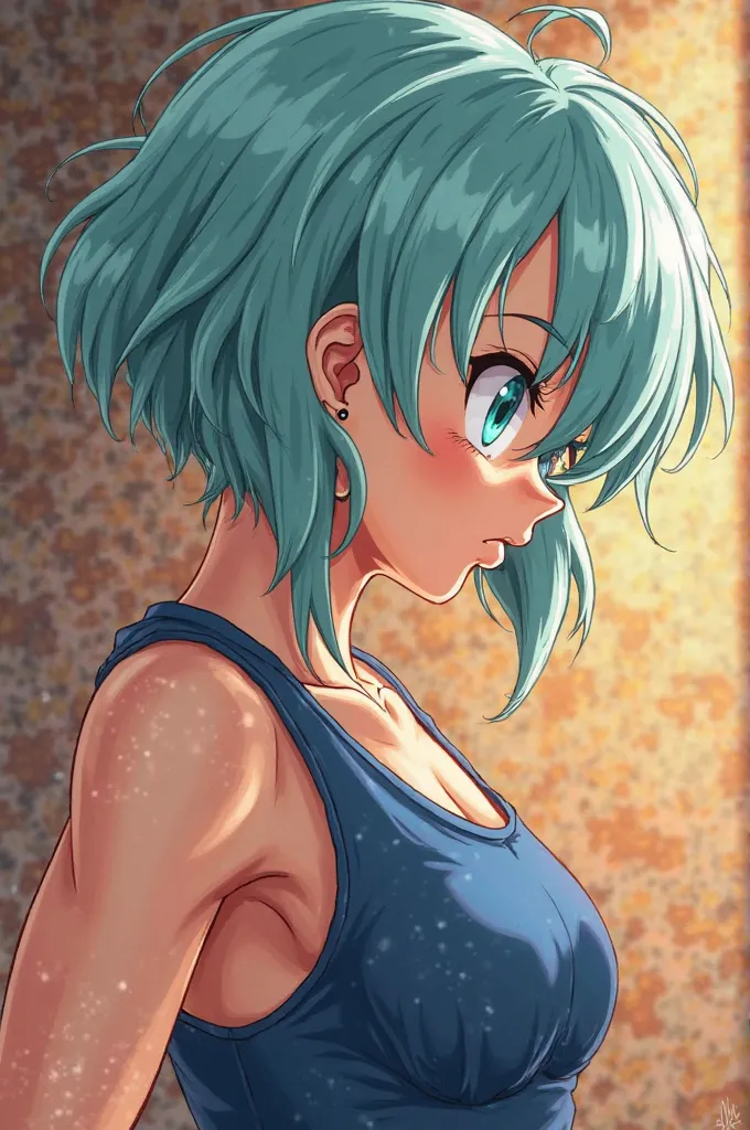 Create an image of Bulma from Dragon Ball of how Trunks fucks her