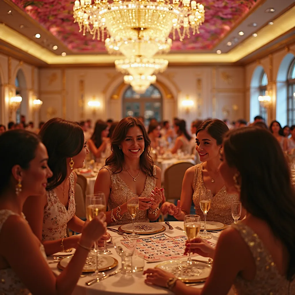 The ballroom was filled with golden lights that reflected off the glittering jewelry of the beautiful young women gathered around lavishly decorated tables. The air was rich with the scent of roses, orchids, and lilies, blending with the soft clink of cham...