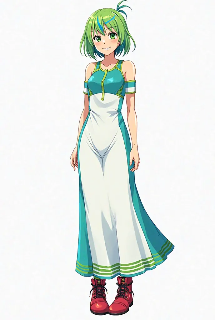 Physical Appearance and Style:
 * skin and hair: Strata has sun-tanned skin and peculiar green hair with bluish stripes arranged horizontally that reach up to her shoulders.. Her bangs fall to the right, adding a distinctive touch to her appearance.
 * Eye...