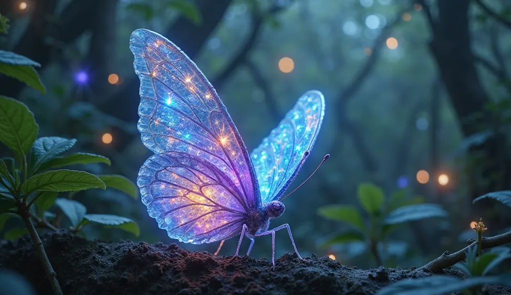  A  image of god Krishna's meera is sitting near a palace and singing(Dancing in this mysterious forest is a butterfly made of magic crystals。Its delicate wings are as crystal clear as transparent crystals，Shimmering with a soft glow。Each wing is inlaid wi...