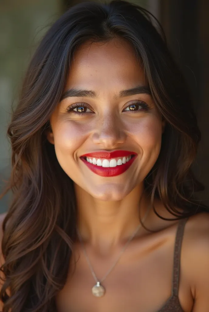 profile picture, beautiful woman, Colombian, Apparent and smiling face, red lipstick, slightly rounded face the more rounded chin 