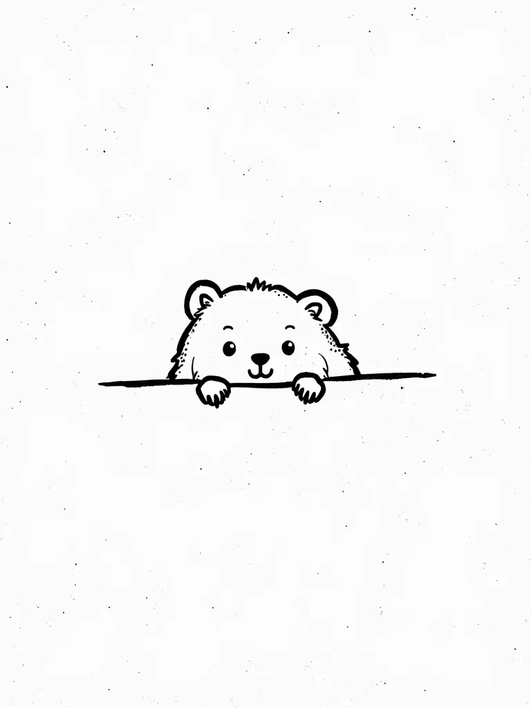  minimalist black-and-white illustration of a cute wombat peeking over a ledge with its front paws resting on the edge. The wombat should have a friendly and curious expression, drawn with clean, simple lines suitable for a logo. No background, just the wo...