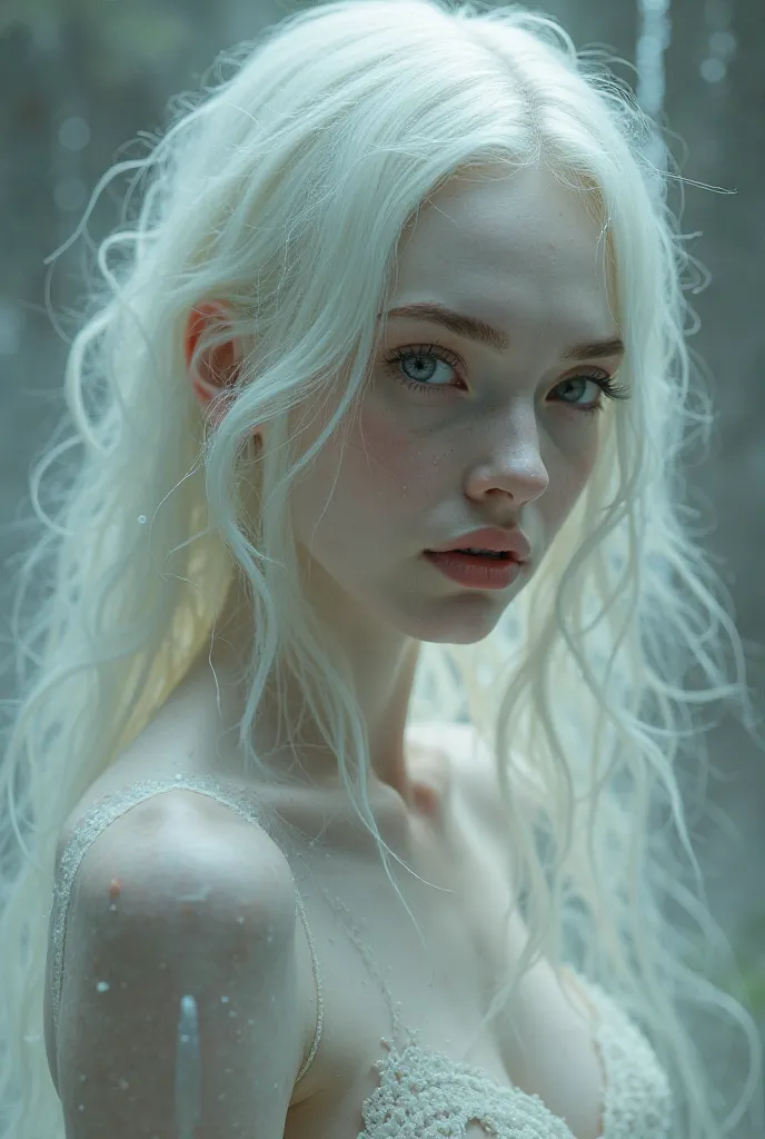 An exageratedly sexy albino translucent woman