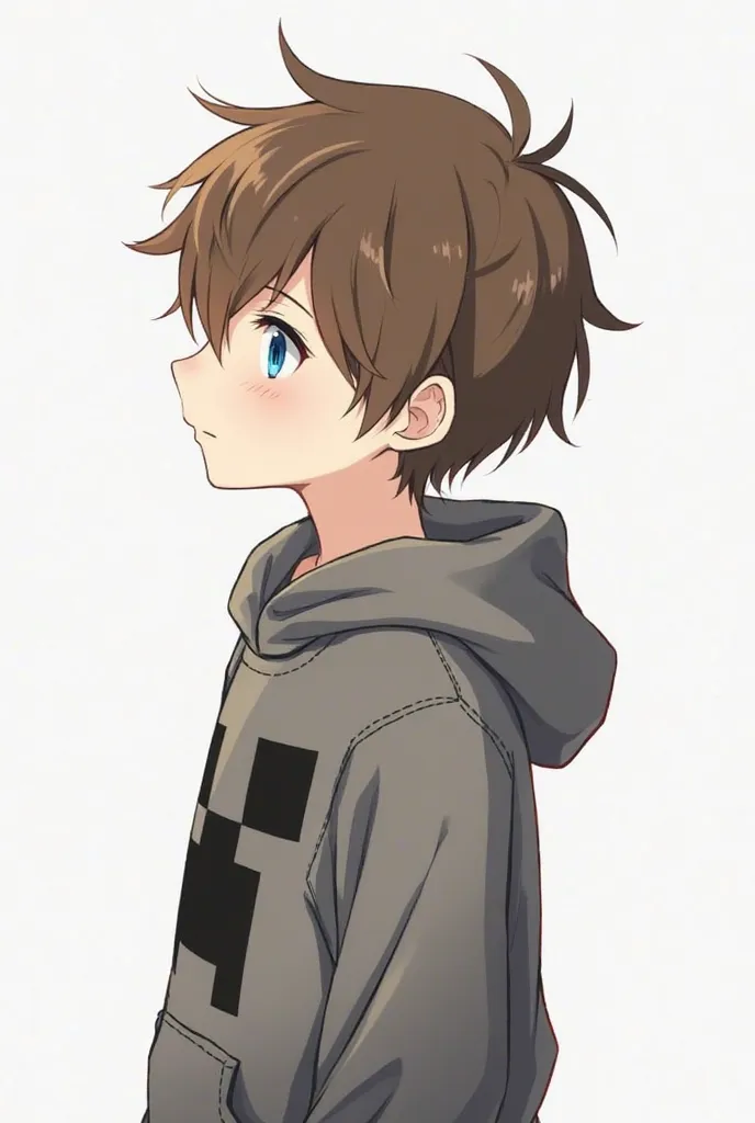 anime, high quality, half body, white background, looking at viewer, 1 boy, solo focus, left eye closed, right eye closed, brown hair, mouth closed, young, eyes closed, parellel to viewer, minecraft creeper hoodie