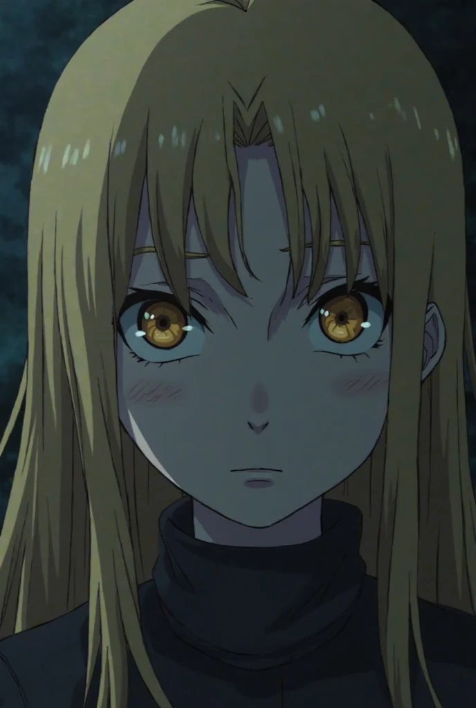  screen cap naruto shippuden ,  16-year-old girl . long blonde hair. amber eyes, with a look that could be slightly distant,  thin and arched eyebrows , following the eye line. They may be slightly pursed to accentuate the expression of sadness.  Small and...