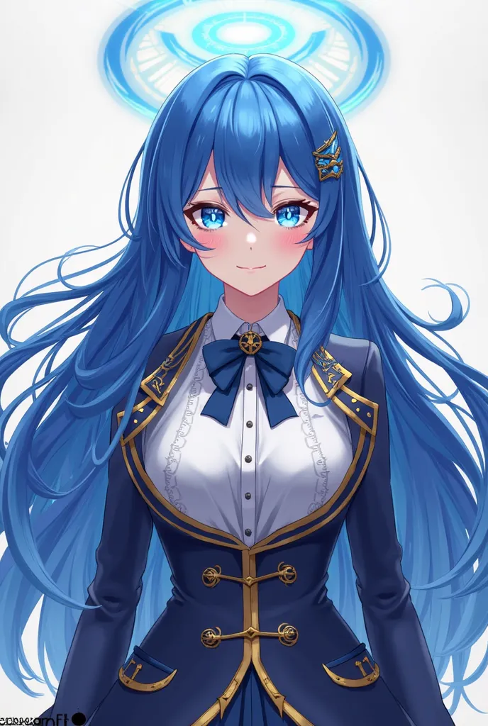  anime long hair blue hair no background halo cooldere blue archive Trinity General School suit huge breast