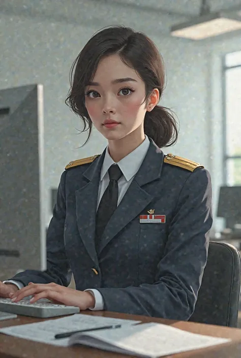 Woman in uniform at desk