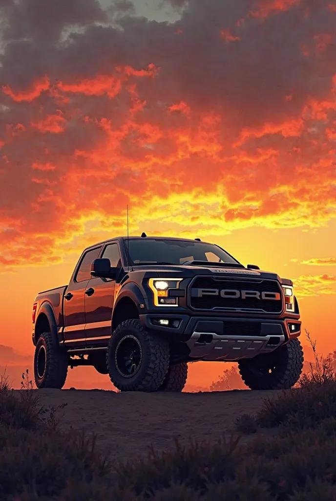 A sunset of a truck and let it say black truck below 