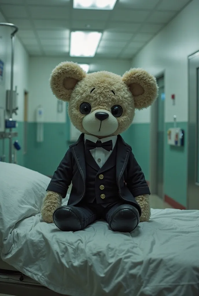 Well dressed plush from horror movies in a hospital