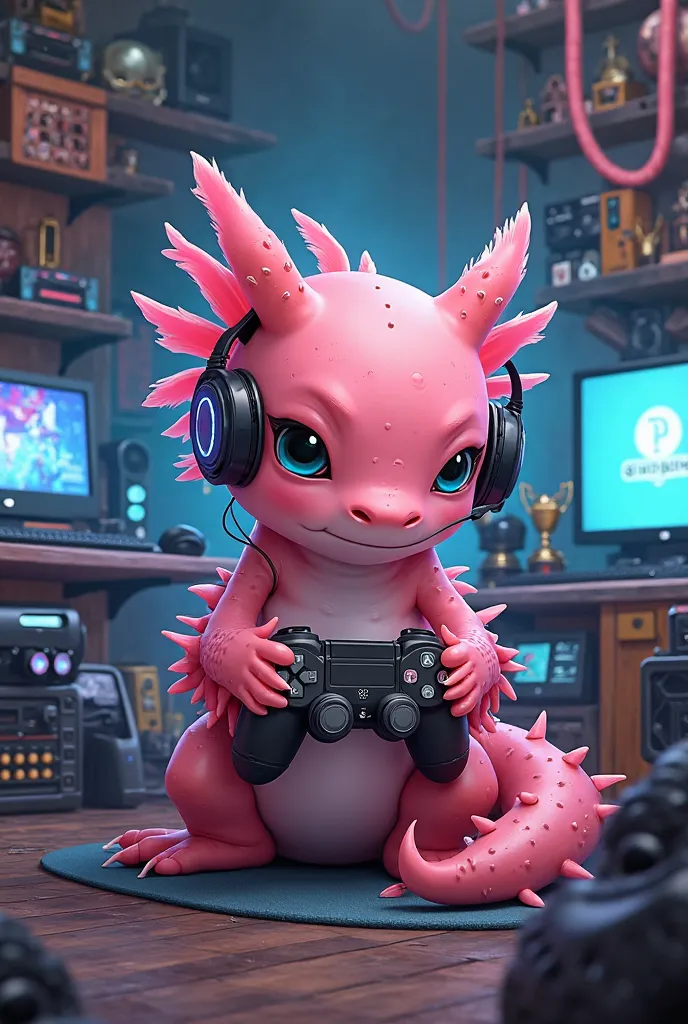 A gamer axolotl named Dexter
