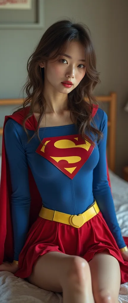  nsfw 、指示通り
20代の美しい日本人Supergirl is suffering from defeat 、((( Supergirl is suffering from defeat:1.9))) 、 Captivating blue eyes　crispy medium brown hair with yellow border  =TOP SUPERGIRL COSTUME,     long-sleeved blue leotard that reaches the shoulders  、...