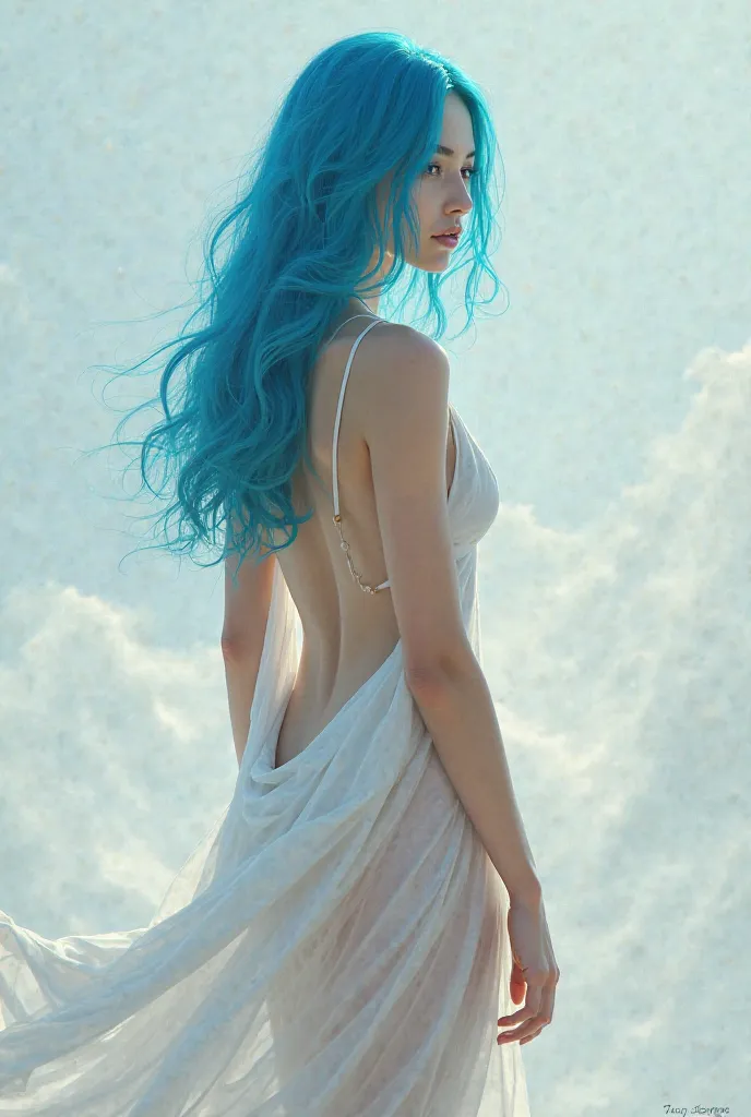 naked woman,blue hair clothing