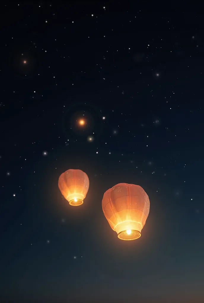 tow floating lanterns in the night sky