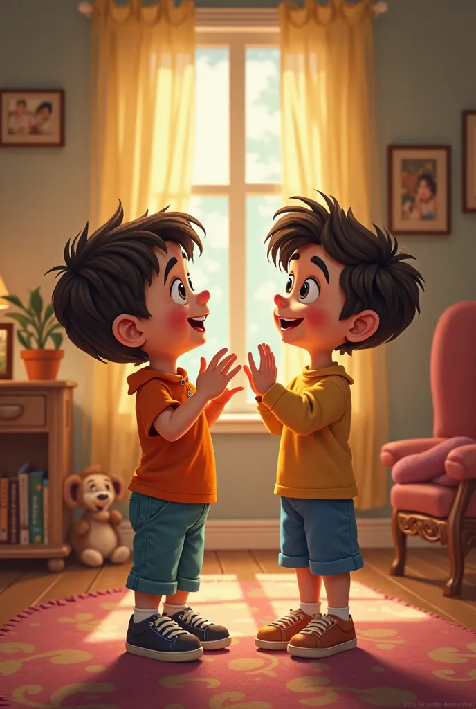 A boy talking to his brother at home (  Disney type )