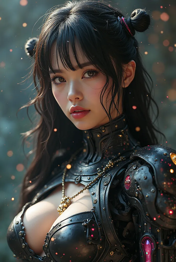 Movie look, illusory background, heroic, resolute expression, delicate facial features, 8k resolution, Tyndall effect, exquisite CG, jewel-like eyes, masterpiece, delicate hair, hair color gradient, dark background, brilliant light and shadow 8k uhd, RAW p...