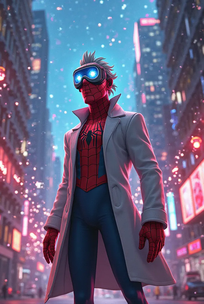 Create an animated Spider-Man character in the Spider-Verse, but the character is a scientist 