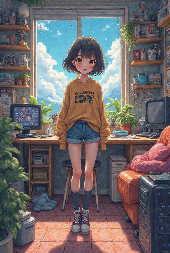 anime style　woman　 nerd room