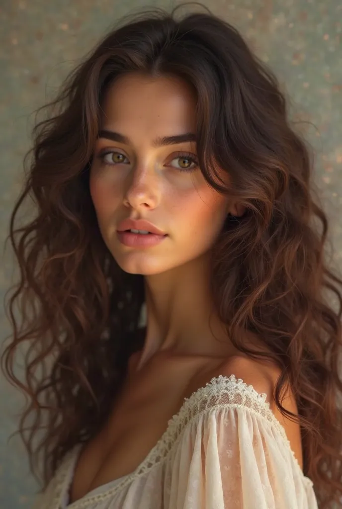 Make a beautiful curly-haired brunette
