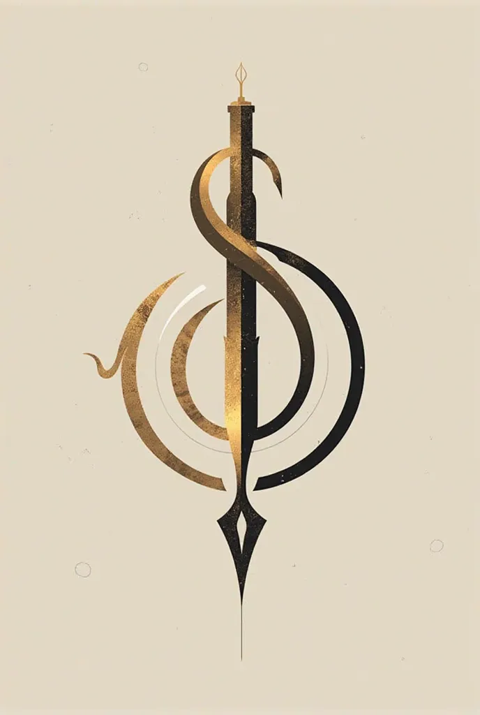 Logo with a modern and stylized typography, in shades of gold and black, and has an abstract symbol that recalls a stylized pen, conveying creativity, elegance, serenity and fluidity. Vox Dei Creativa