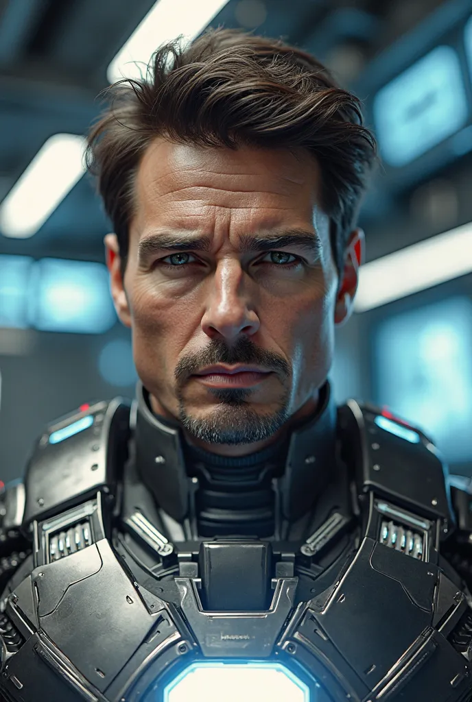 Tom Cruise's Face Iron Man, Movie Iron Man Style, realistic description, 고화질