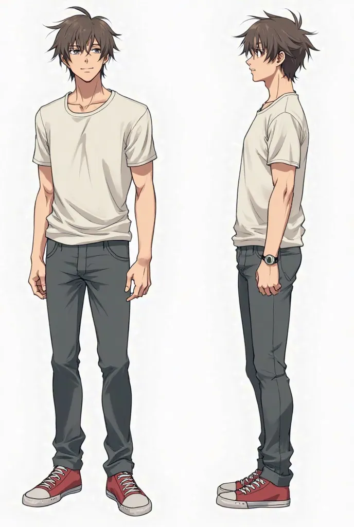 [Tool:  generate image ]
prompt: "Male anime character reference sheet with relaxed expression, long messy hair, dressed in casual and comfortable clothes (without work clothes). Show views of the: frontal, 3/4, profile and back. Manga style/detailed anime...