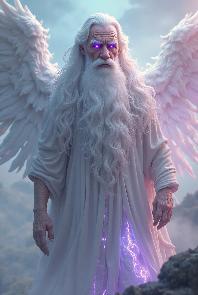 Free Fire skin with old man's beard, angelic pants and purple eyeshadow