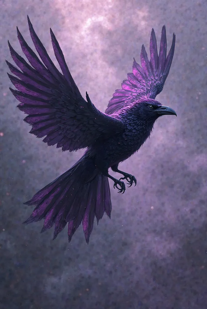 Black and purple raven flying