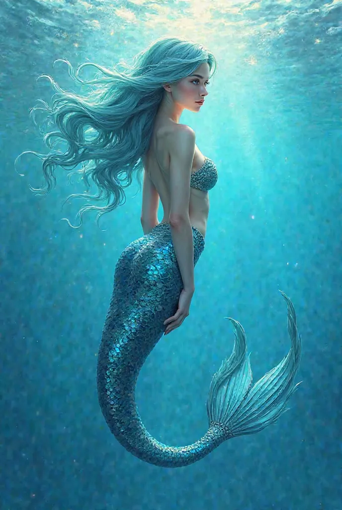 Mermaid tail written, Carioca mermaid with a blue background 