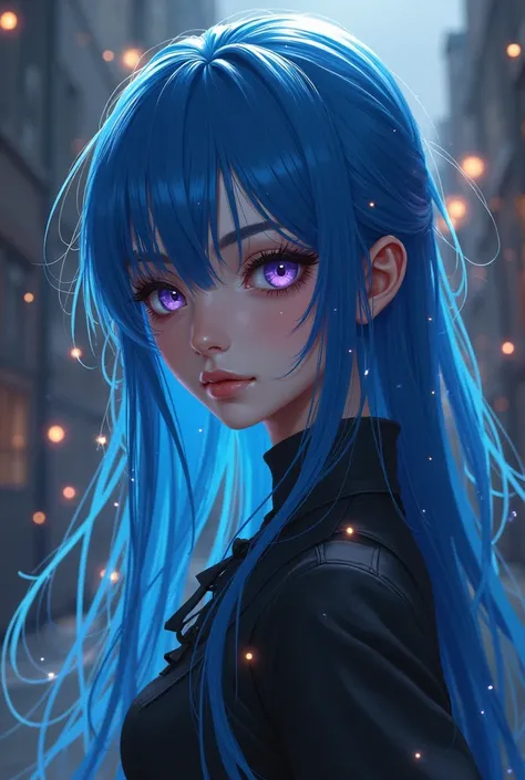 Naruto girl with long blue hair purple eyes gives villain vibes