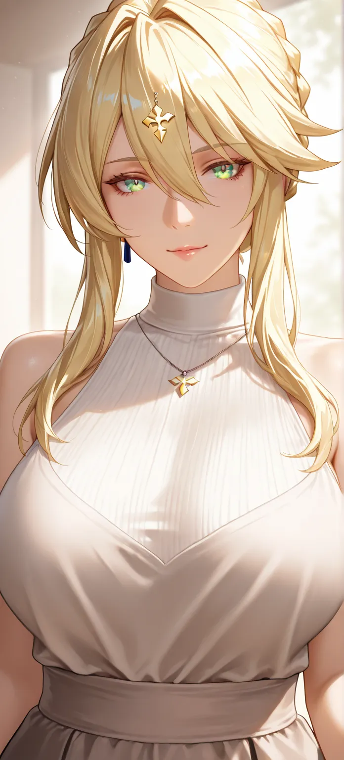 Masterpiece, very aesthetic, vibrant, high contrast, high resolution, ultra detailed, elegant mature woman, artoria Pendragon (lancer), housewife, milf, casual sleeveless clothes, soft light, best quality, newest, honkai: star rail cg style, portrait, semr...