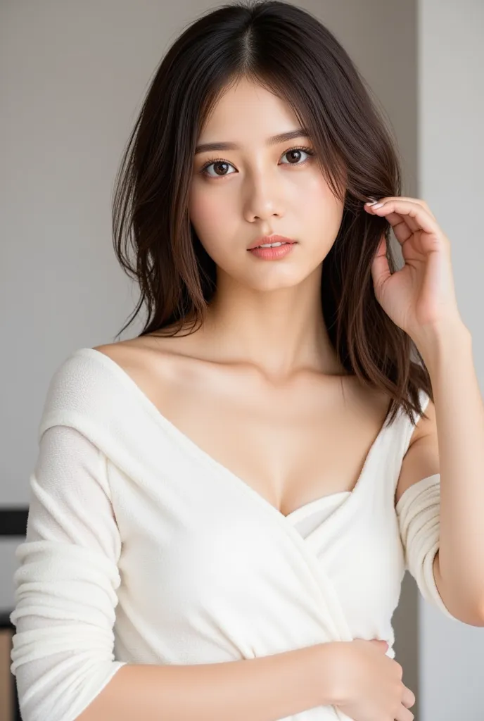 Beautiful 24 Year Old Japanese Adult Female 、heavy makeup、 very cute face、Beautiful duo、long eyelashes、very white skin、 pear shape、Long、small head、There are no Korean characteristics 、 photos、Actual product、Super tight, Long-sleeved towel made of ultra-thi...