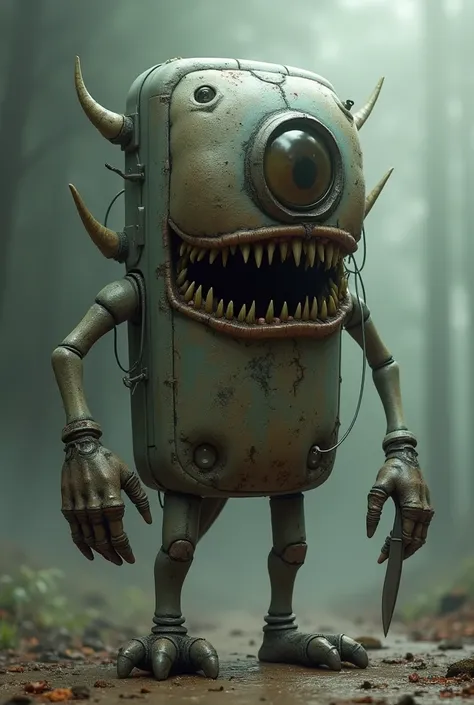 He's a phone there's an eye same mouth that's terrible got a hand 2 pincers a knife