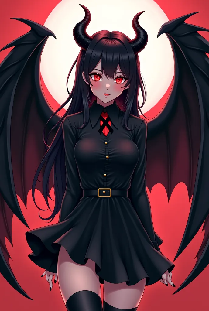 a cartoon of a woman with angel wings and a black blouse,  an anime cartoon by Shitao,  trend on Pixiv , Gothic art, demon girl anime, Villain has black angel wings, together, demon girl, beautiful together, together in tight short dress,  female vampire w...