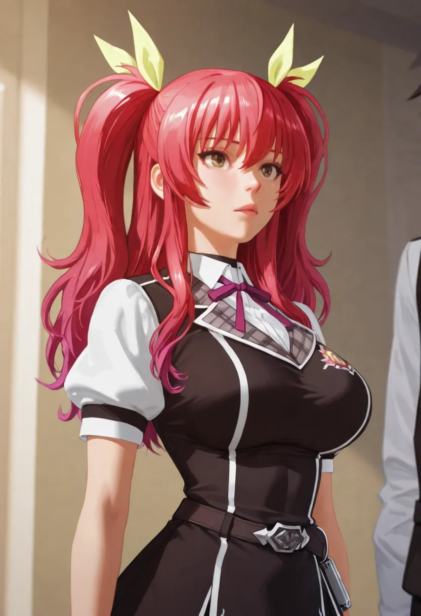 ((RAW photos), masterpiece, best quality, (Extremely detailed 8k unity CG wallpaper), (best illustration), (best shade), Realistic lighting, detailed and beautiful shine, (( 21 years old)),  female character Stella Vermillion from the anime Rakudai Kishi N...