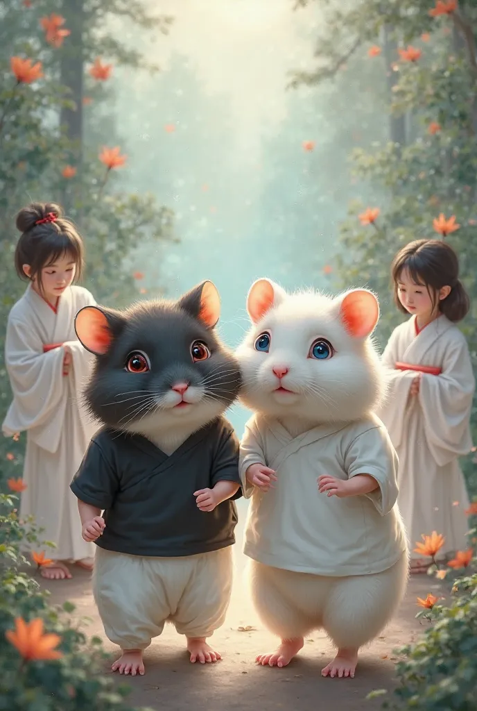 The white hamster, blue eyes, short sleeve black shirt, and long white pants and the black hamster, Red-eyed people wearing white kimonos use their domain extension 