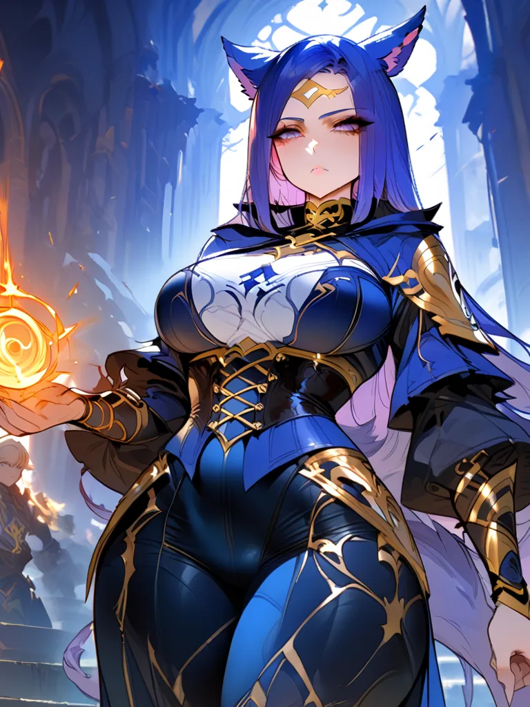 Best quality, extreme details, hdr, masterpiece, perfect eyes, 1female, absurdes, clean lines, ombré colors, extreme bold outlines, perfect hands, guweiz 

very detailed full body of a female miqo’te, keepers of the moon, extreme long dark blue hair straig...