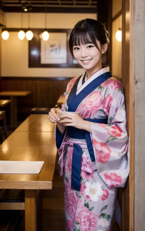 restaurant,Beautiful young landlady,Kimono,Meet at the entrance,smile