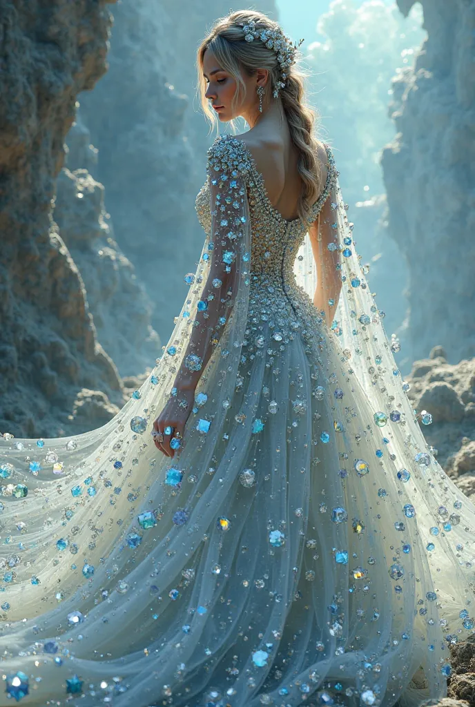 The sleeves should be gemstones hanging and make the gown wider or bigger 