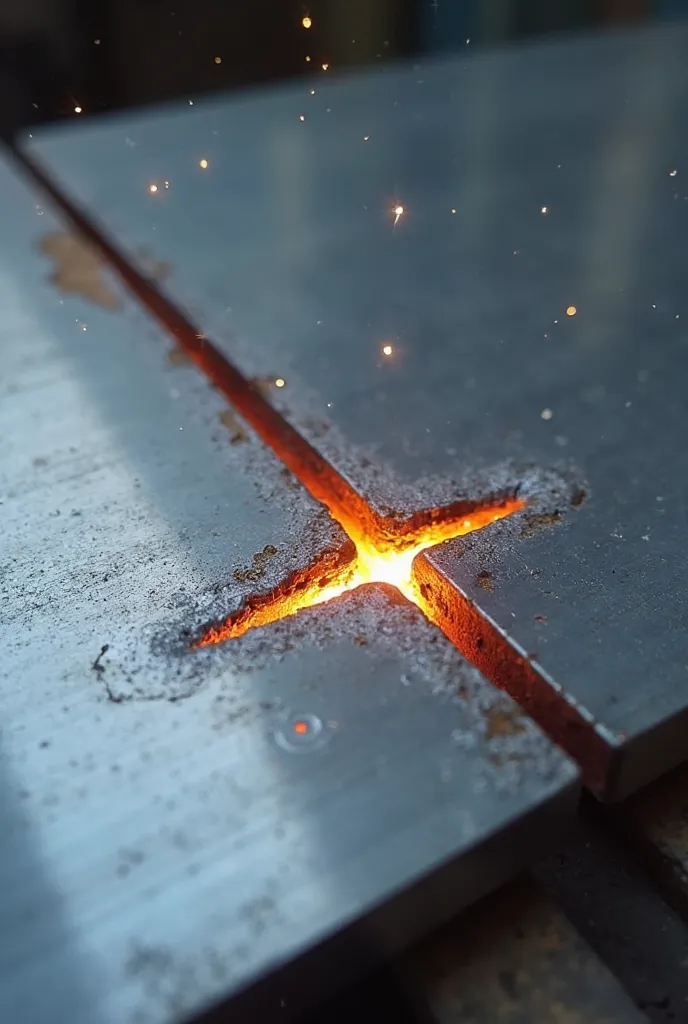 image of a fillet weld (fillet weld) in an overlap joint (lap joint) with two superimposed metal sheets. 