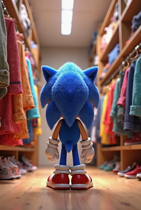 Image 3D style Pixar sonic s'habille dans le walk in