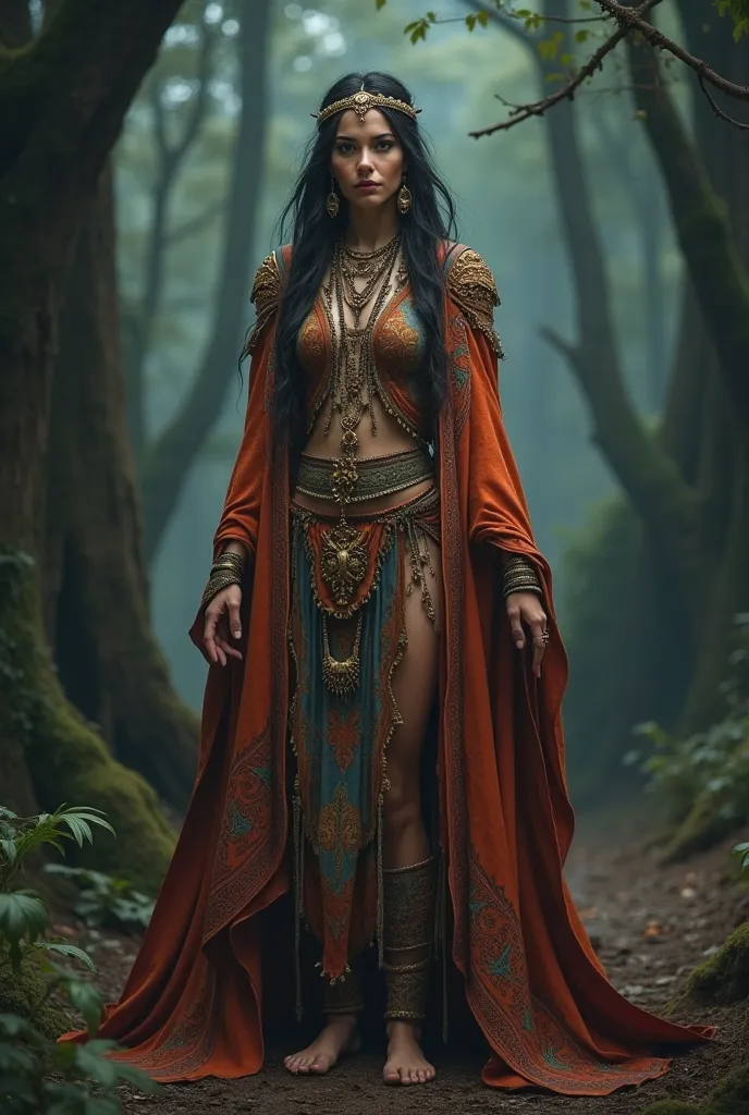 woman dressed like a shaman with plenty of clothes 