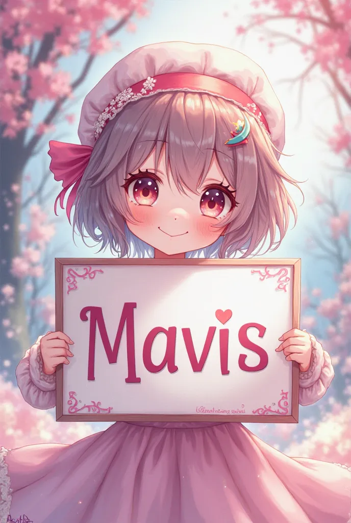 A LOLI WAIFU BOY HOLDING A SIGN THAT SAYS "MAVIS" 