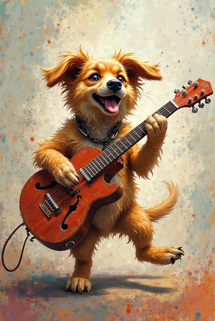 Play the movement of the same dog playing the guitar 