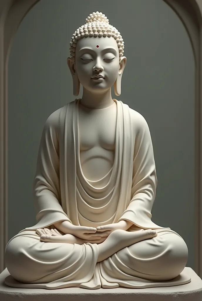 Buddha Shakyamuni meditating round face wearing discreet clothes